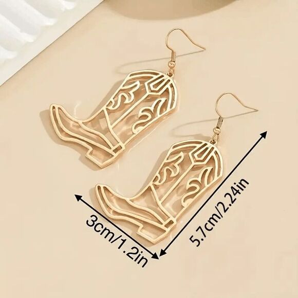 Western Silver Boot Dangle Earrings - Picture 3 of 3